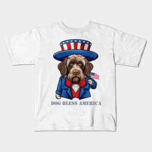 Funny 4th of July Wirehaired Pointing Griffon Dog Bless America Kids T-Shirt